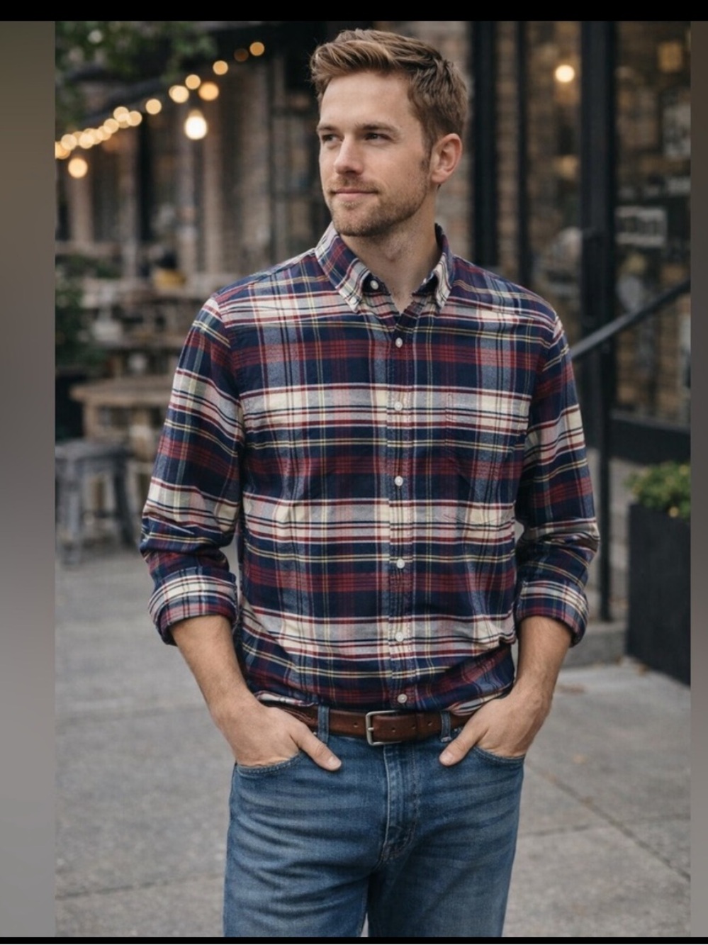 J.Crew Men’s Medium Slim Fit Plaid Oxford Cotton Button Down Shirt